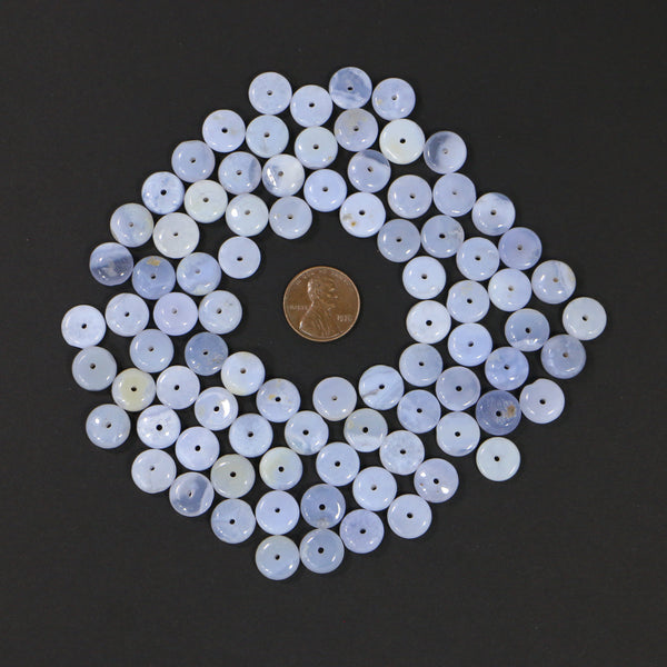 Blue Lace Agate (aka Blue Chalcedony) Slices 5x10mm, Sold in Sets of 8 Beads