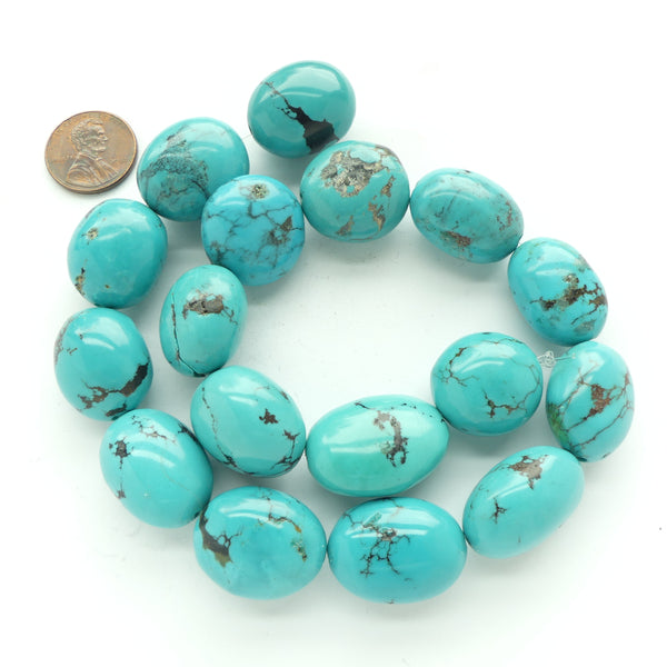 Turquoise, Freeform Puffy Ovals, Largest 25x20 on 15-inch Strand