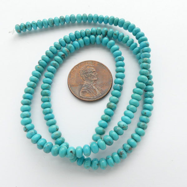 Turquoise, Rondelle, 3x4mm on 16-inch Strand