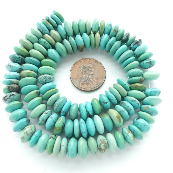 Turquoise, Rondelle, Largest 5x8mm to 2x8mm on 17-inch Strand