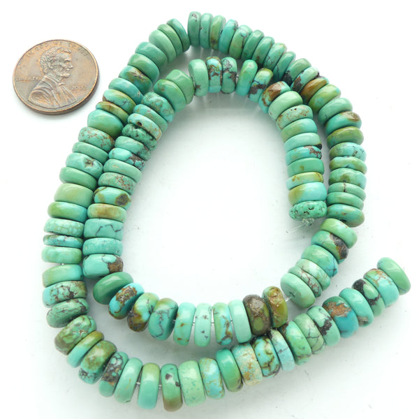 Turquoise, Slice, 3x7mm on 13-inch Strand