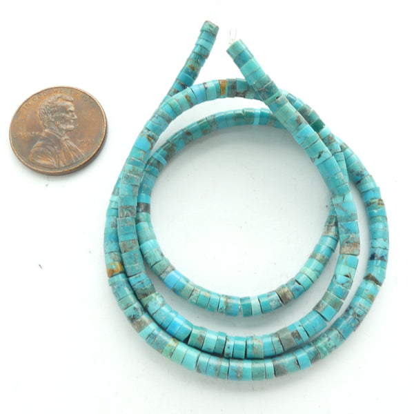Turquoise, Heishi, 2x3mm on 16-inch Strand