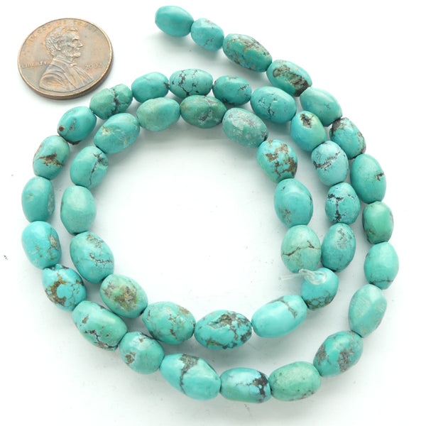 Turquoise, Puffy Rice Shape Slightly Irregular Most 8x6mm on 15-inch Strand