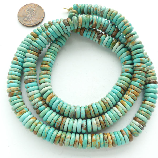 Turquoise, Slice, 2x7mm on 24-inch Strand