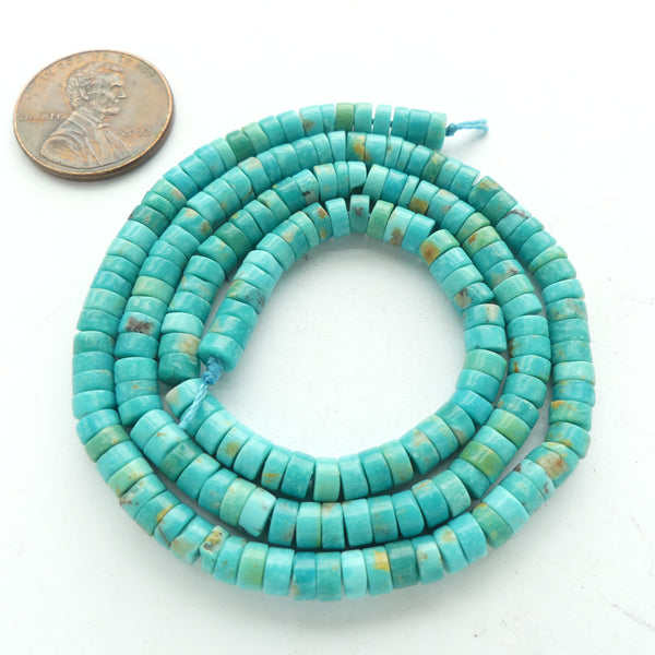 Turquoise, Heishi, 2x3mm on 16-inch Strands