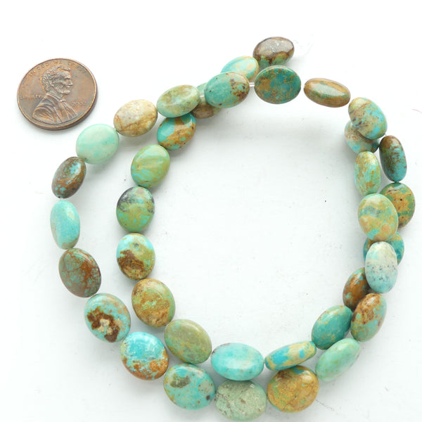 Turquoise, Flat Oval, 10x8mm on 15-inch Strand