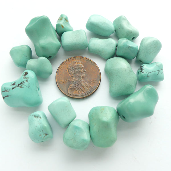 Turquoise, Nuggets "Dog Bone" Shape, Largest 18x12mm, Sold as a Set of 18