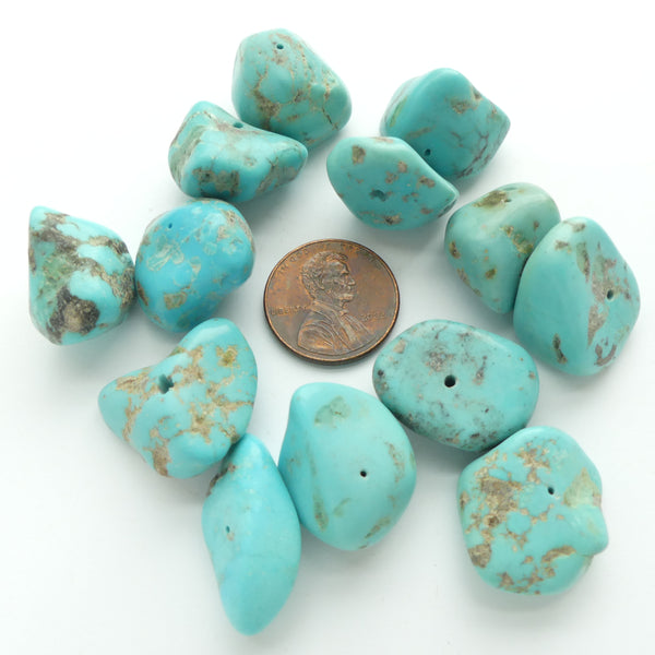 Turquoise, Nuggets, Most 20x15mm, Stabilized with Natural Color, Sold as a Set of 13