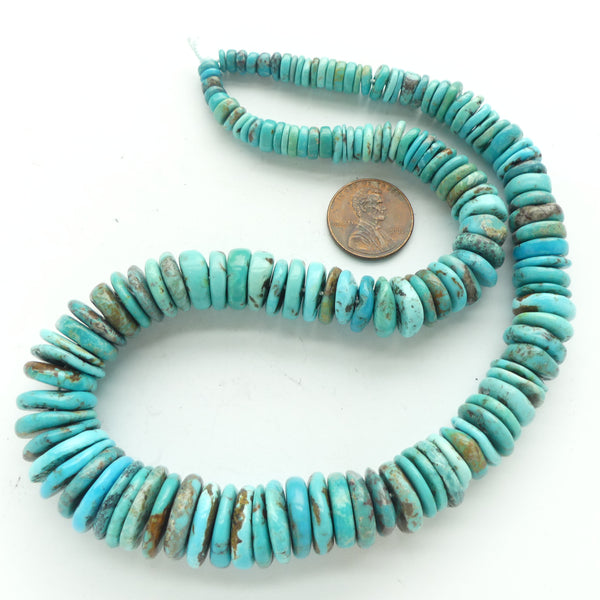 Turquoise, Graduated Slice, Largest 5x14mm to 2x5mm on 16-inch Strands