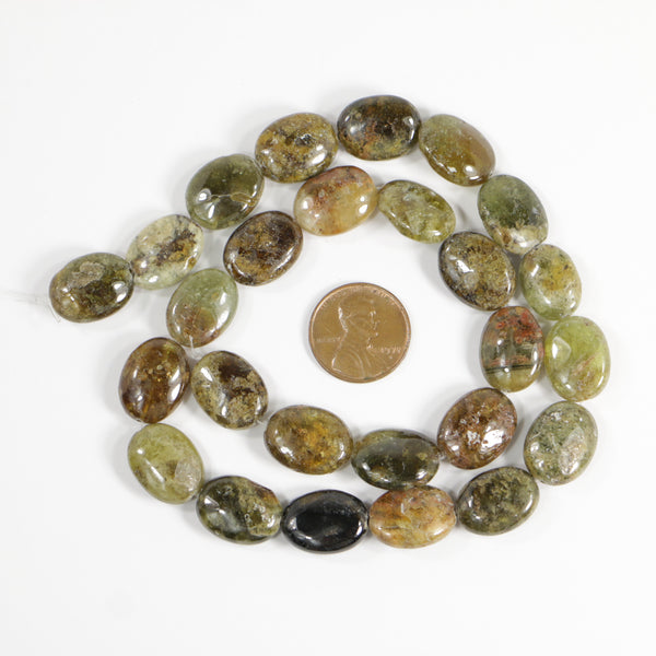 Green Garnet, Flat Oval, 16x12mm on 16-inch Strands