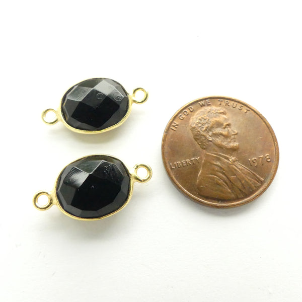Black Onyx, Faceted Ovals Bezel-Set Links in Gold Plated Metal, 17mm, Sold Individually