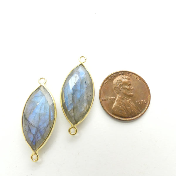 Labradorite, Faceted Oval Bezel-Set Links, 22x11mm, Sold Individually