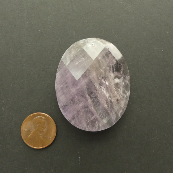 Amethyst, Faceted Flat Large Oval Pendant with Hole at the Top, 40x50mm