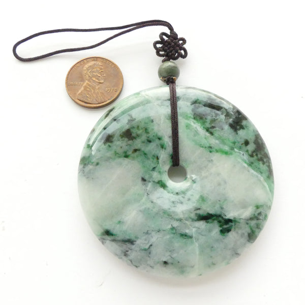 Jade (Chinese) Pendant Bi /Donut Shape 56mm Diameter, with Bead
