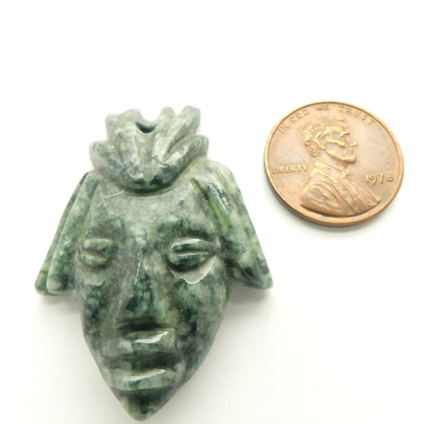 Jade Pendant, Carved Maya Face with Fancy Headdress, 40-28mm