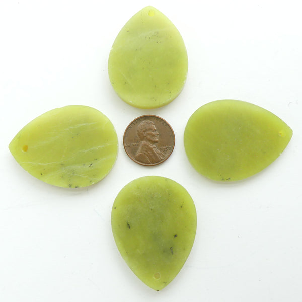 Olive Jade, Large Drop Shape Pendants, 40mm Long with Hole at the Top, Sold Individually