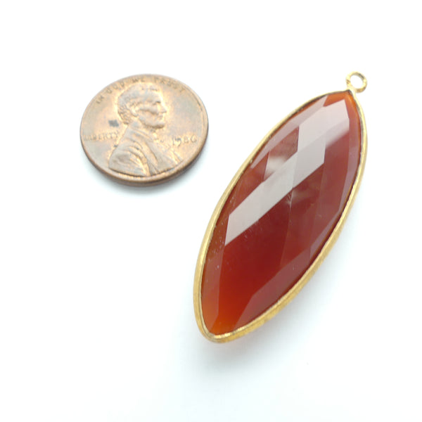 Carnelian, Faceted, Long Pointy Oval Bezel-Set in Gold Plate, 44mm Long, Sold Individually