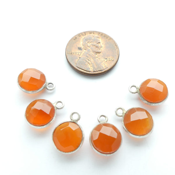 Carnelian, Faceted Small Round Charms Bezel-Set in Gold Plate, 10mm, Sold Individually