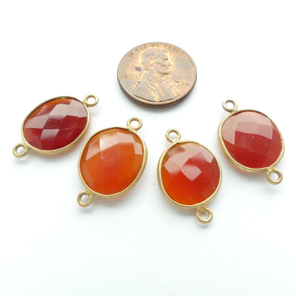 Carnelian, Faceted Links Bezel-Set in Gold Plate, Freeform Nearly Round 21mm, Set of 4