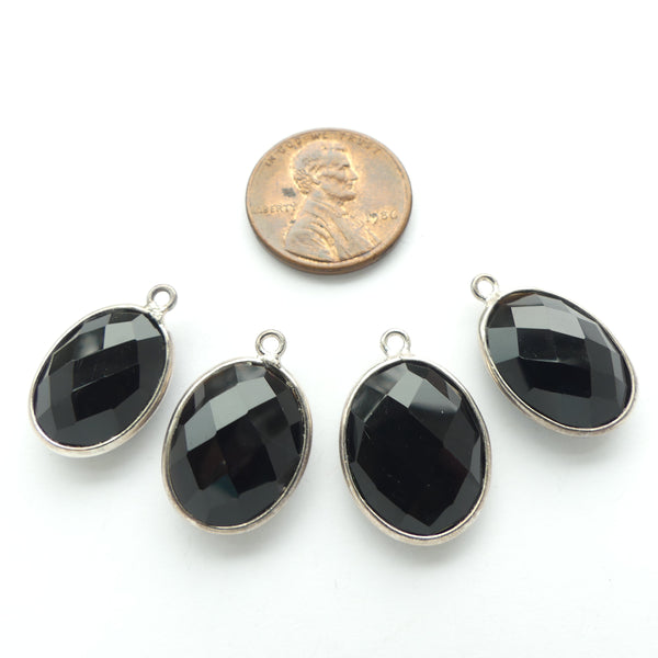 Black Onyx, Faceted Ovals Bezel-Set in Gold Plate, 20mm with Loops, Sold at Set of 5