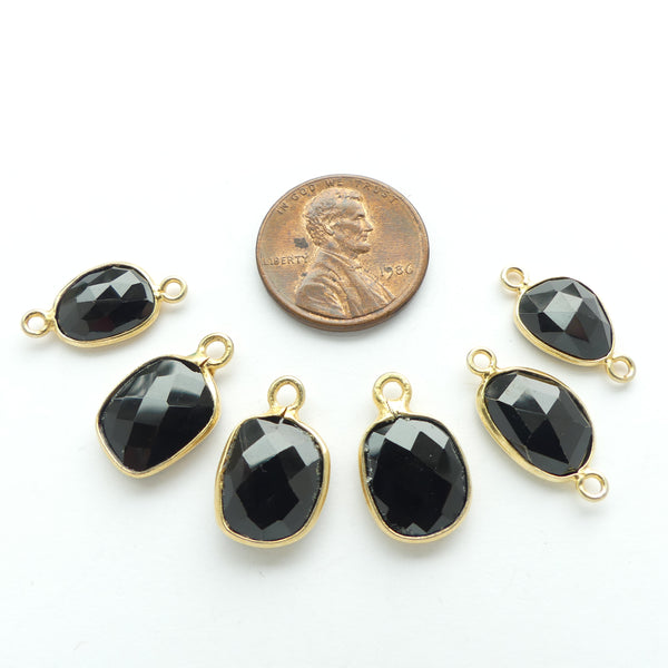Black Onyx, Faceted Freeform Bezel-Set Pendants & Links, Approx 16mm, Sold as a Set of 6