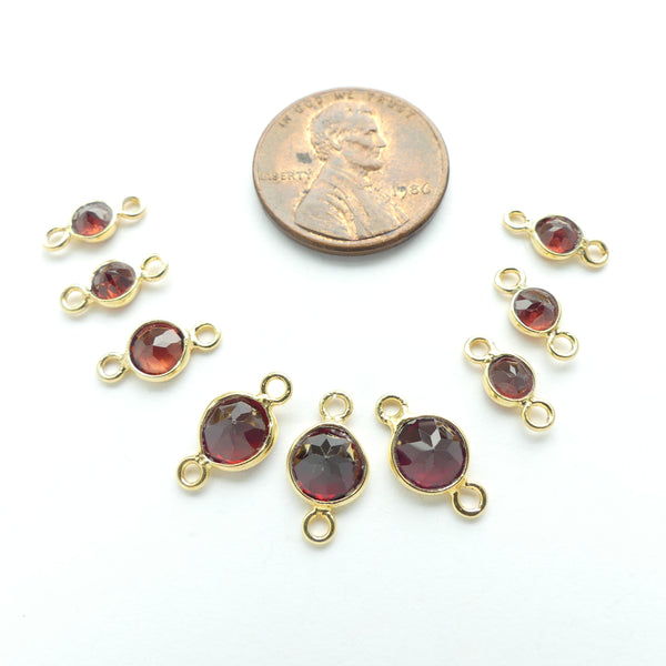 Garnet, Faceted Tiny Round Links Graduated Sizes, Bezel-Set in Gold Plates, Sold as Set of 9