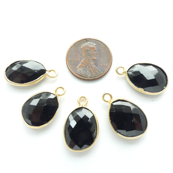 Black Onyx, Faceted Bezel-Set Ovals in Gold Plated Metal, 20mm, Sold Individually