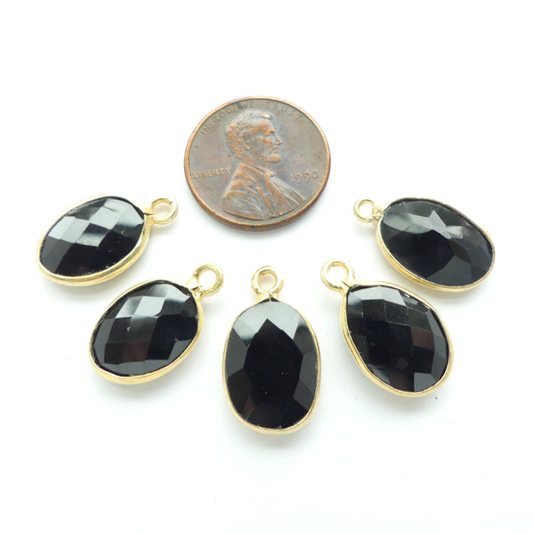 Black Onyx, Faceted Ovals Bezel-Set in Gold Plated Metal, 17mm, Sold Individually
