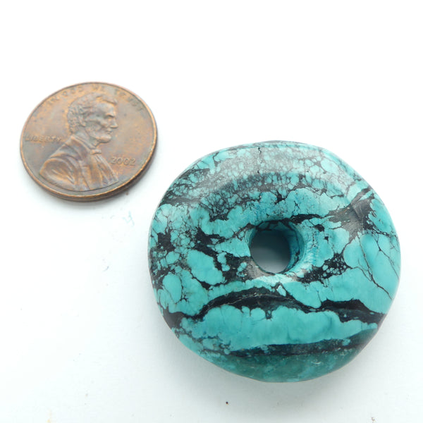 Turquoise, Donut Shape, 30mm Diameter, Bright Turquoise Blue with Black Matrix