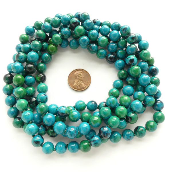 Magnesite Dyed Like Azurite, Round 8mm on Extra Long Endless Knotted Strand