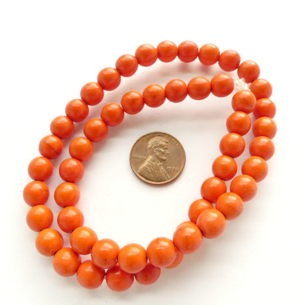 Magnesite Dyed Red-Orange, Round 8mm on 16-inch Strands