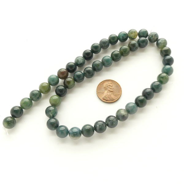 Moss Agate, Round 8mm Beads, Darker and More Solid Green than Most, 16-inch Strands