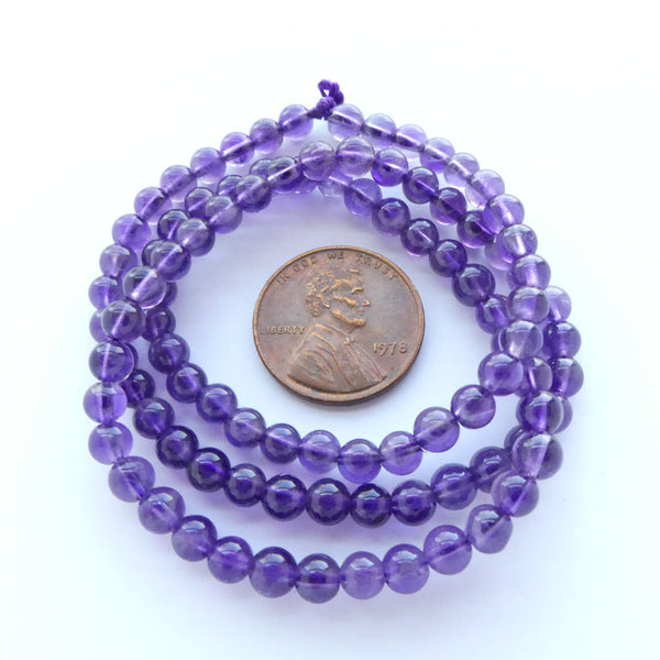 Amethyst Round, 4mm Beads on 16-inch Strands