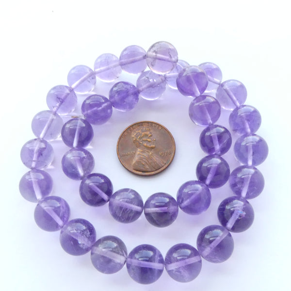 Amethyst Round, 10mm, Unusually Light and Clear Strand for this Size on 14-inch Strand