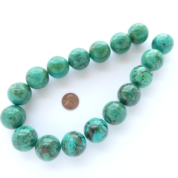 Turquoise, Beads, Round 25mm, Intense Green Turquoise, 16-inch Strand