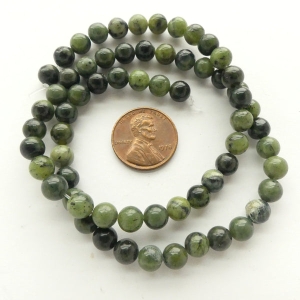 Jade (Nephrite), Round 8mm Beads, Darker, on 16-inch Strands