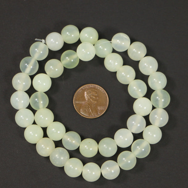 New Jade, Round 10mm Light Translucent Green on 16-inch Strands