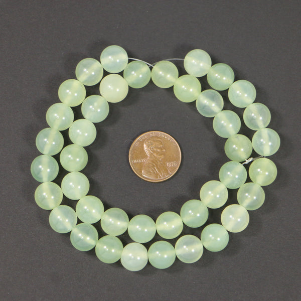New Jade, Round, 10mm Diameter Medium Translucent Green on 16-inch Strands