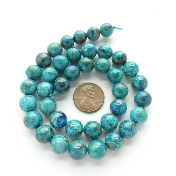 Chrysocolla, Round 10mm Beads on 15-inch Strands