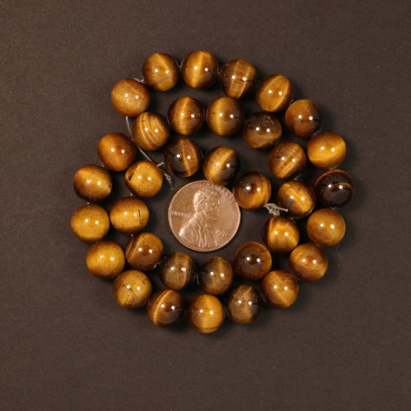 Tiger Eye, Round, 10mm on Short 14-inch Strand