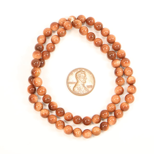 Goldstone, Red, Round, 6mm on 16-inch Strand