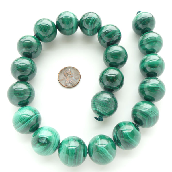 Malachite, Big Round Beads, 20mm Diameter on 16-inch Strand