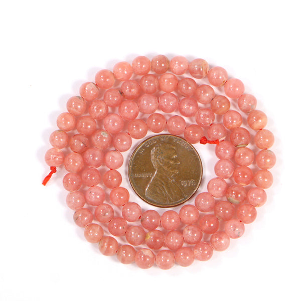 Rhodochrosite, Round 4mm Beads on 16-inch Strands