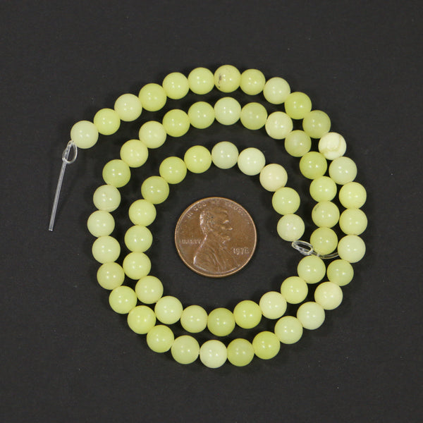 Olive Jade, Round, More Yellow than Green, 6mm Beads on 16-inch Strands