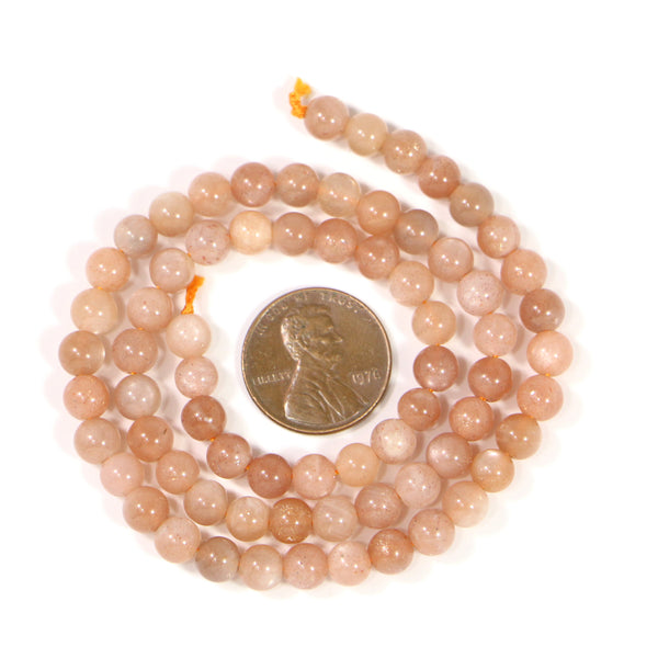 Moonstone, Peach, Round, 6mm on 16-inch Strands