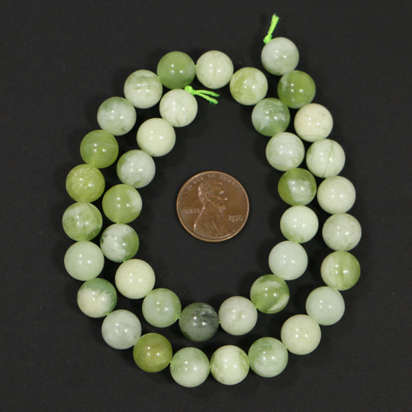 Serpentine, Round 10mm Diameter Light Green to Almost White, on 16-inch Strands