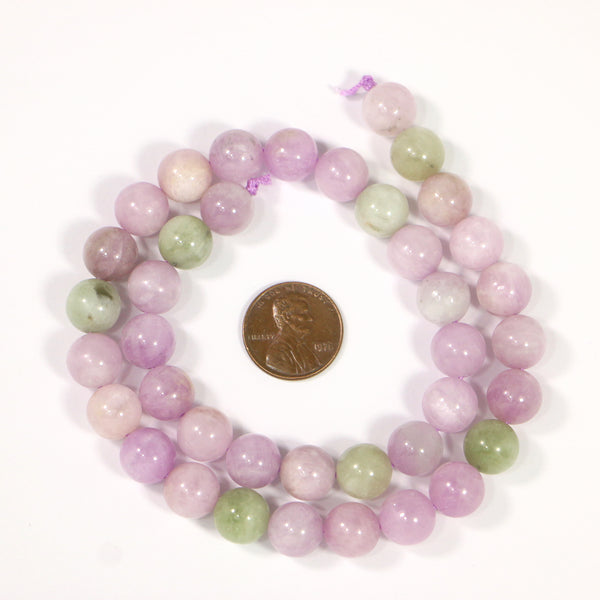 Kunzite, Round 10mm Diameter, Pink with Spring Green on 16-inch Strand