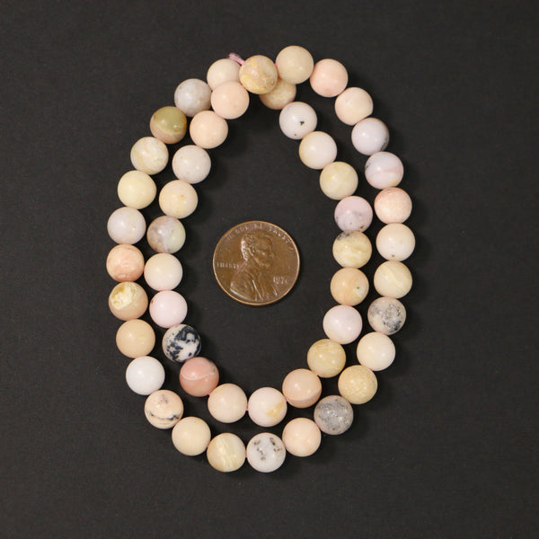 Peruvian Opal, Pink Round 8mm Diameter Matte Beads on 16-inch Strand