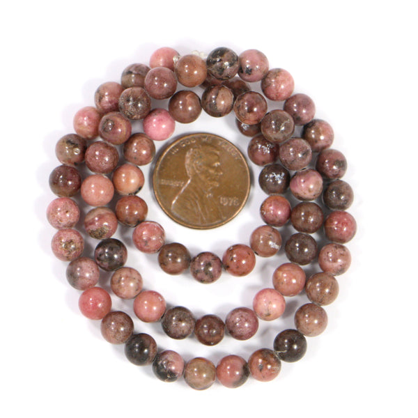 Rhodonite, Round 6mm Beads on 16-inch Strand