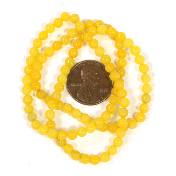 Yellow Jade, Round, 4mm on 16-inch Strand